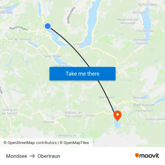 Mondsee to Obertraun map