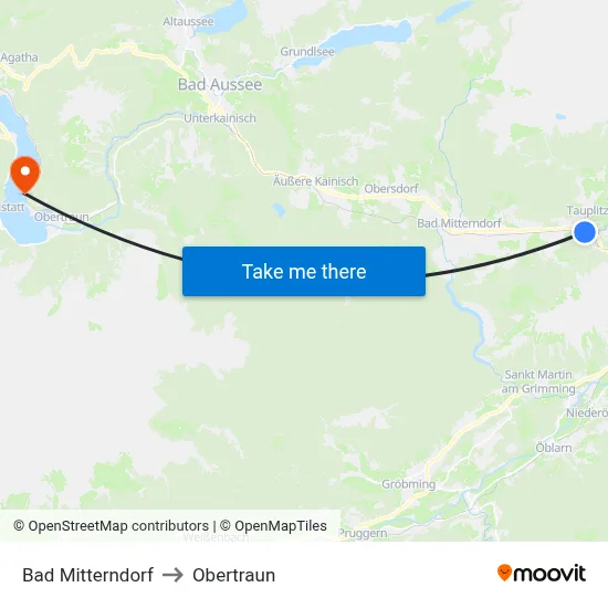 Bad Mitterndorf to Obertraun map