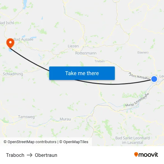 Traboch to Obertraun map