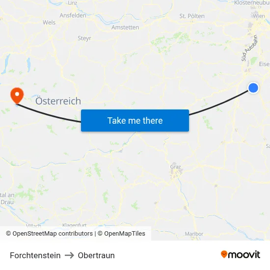 Forchtenstein to Obertraun map