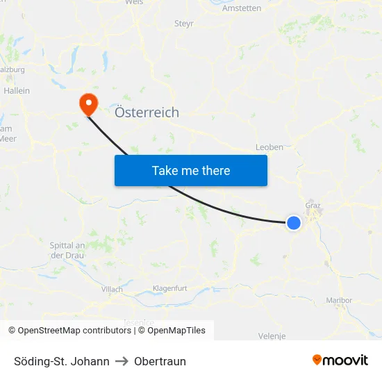 Söding-St. Johann to Obertraun map