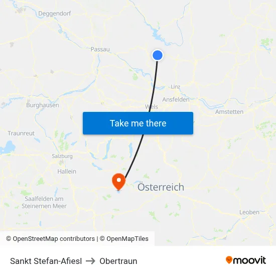 Sankt Stefan-Afiesl to Obertraun map