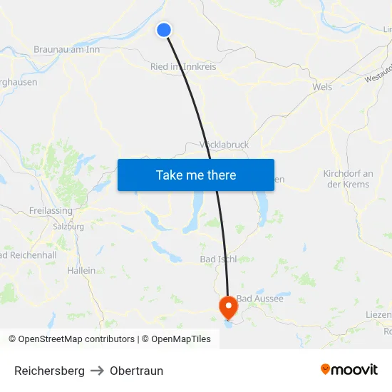 Reichersberg to Obertraun map