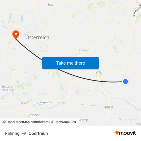 Fehring to Obertraun map
