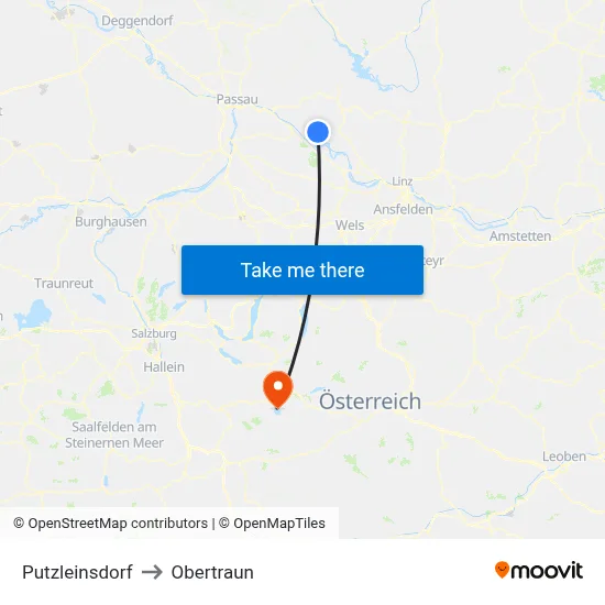 Putzleinsdorf to Obertraun map