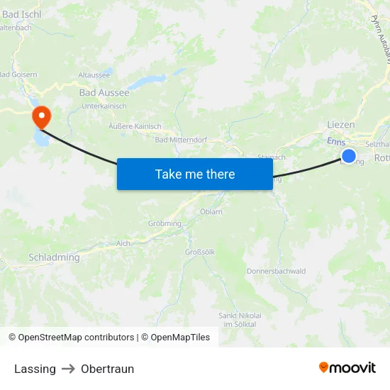 Lassing to Obertraun map