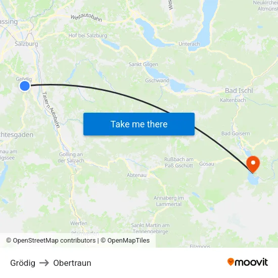 Grödig to Obertraun map