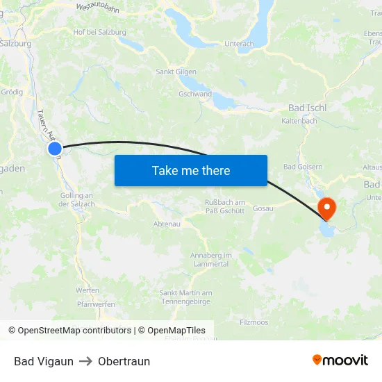 Bad Vigaun to Obertraun map