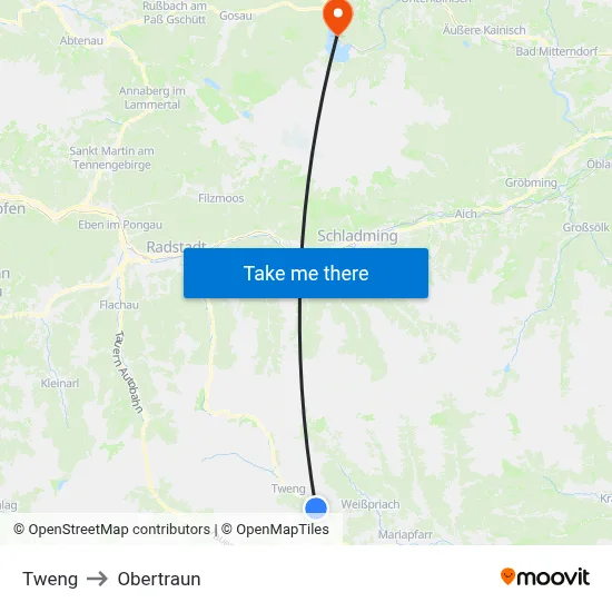 Tweng to Obertraun map