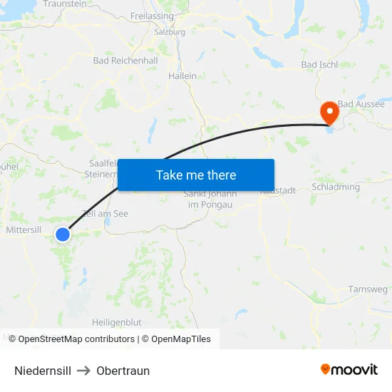 Niedernsill to Obertraun map