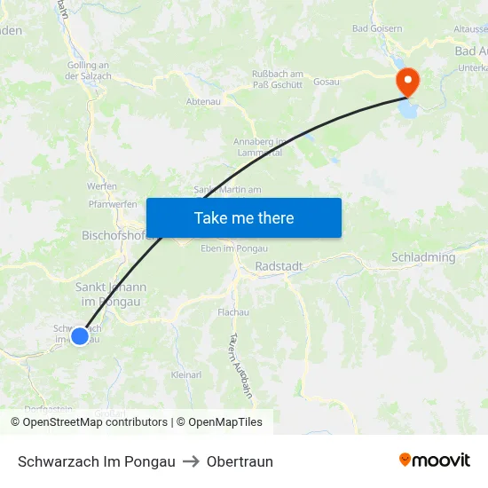 Schwarzach Im Pongau to Obertraun map