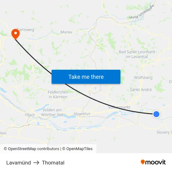 Lavamünd to Thomatal map