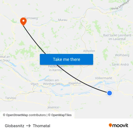 Globasnitz to Thomatal map