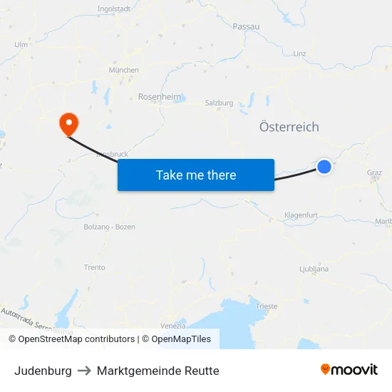 Judenburg to Marktgemeinde Reutte map