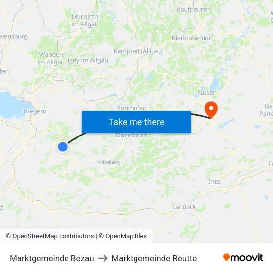 Marktgemeinde Bezau to Marktgemeinde Reutte map