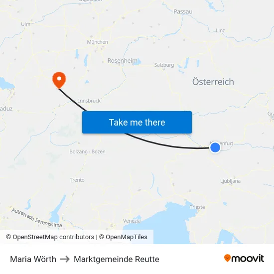 Maria Wörth to Marktgemeinde Reutte map