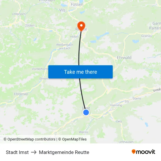 Stadt Imst to Marktgemeinde Reutte map