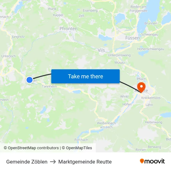 Gemeinde Zöblen to Marktgemeinde Reutte map