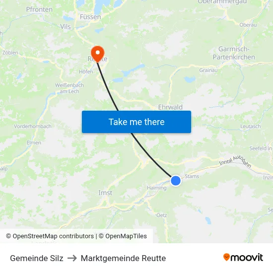 Gemeinde Silz to Marktgemeinde Reutte map