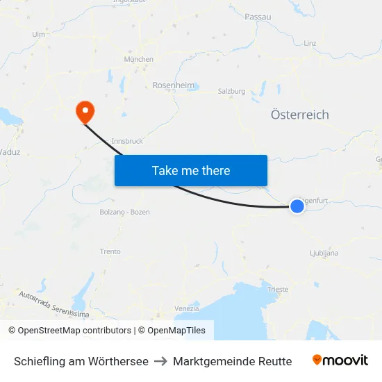 Schiefling am Wörthersee to Marktgemeinde Reutte map