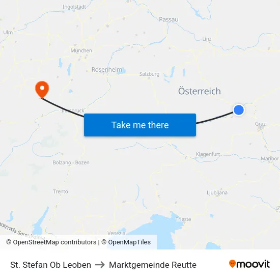 St. Stefan Ob Leoben to Marktgemeinde Reutte map