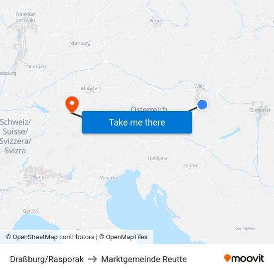 Draßburg/Rasporak to Marktgemeinde Reutte map