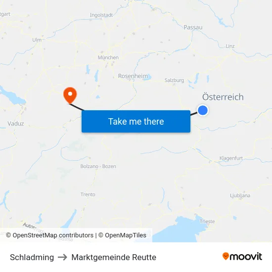 Schladming to Marktgemeinde Reutte map