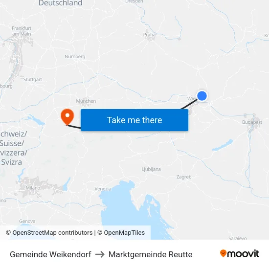 Gemeinde Weikendorf to Marktgemeinde Reutte map