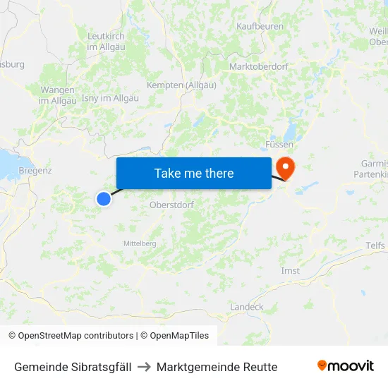Gemeinde Sibratsgfäll to Marktgemeinde Reutte map