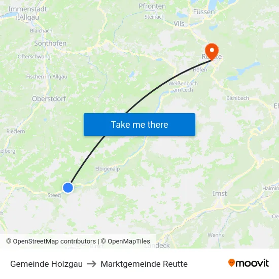 Gemeinde Holzgau to Marktgemeinde Reutte map