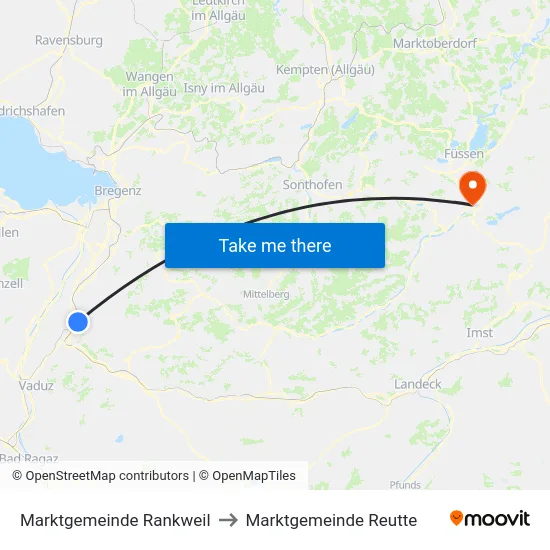 Marktgemeinde Rankweil to Marktgemeinde Reutte map