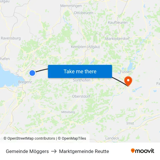 Gemeinde Möggers to Marktgemeinde Reutte map