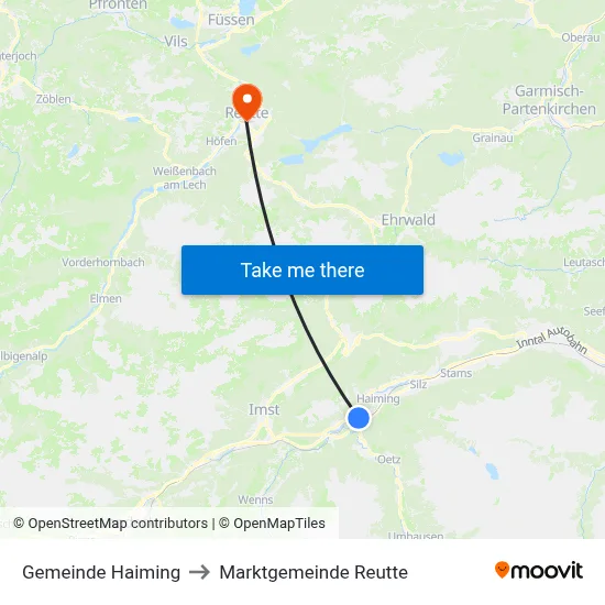 Gemeinde Haiming to Marktgemeinde Reutte map