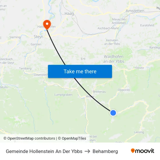 Gemeinde Hollenstein An Der Ybbs to Behamberg map