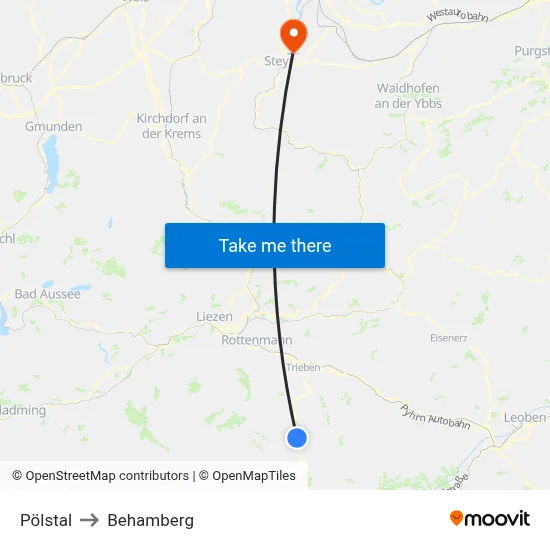 Pölstal to Behamberg map