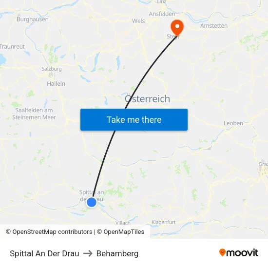 Spittal An Der Drau to Behamberg map