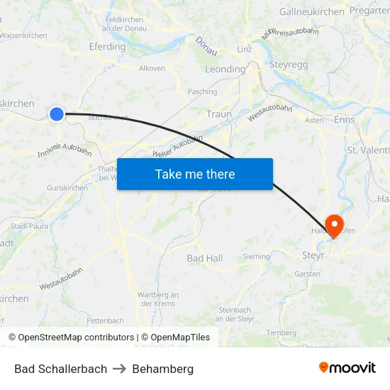Bad Schallerbach to Behamberg map
