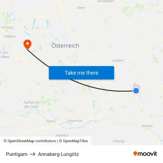 Puntigam to Annaberg-Lungötz map
