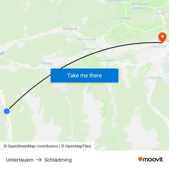 Untertauern to Schladming map