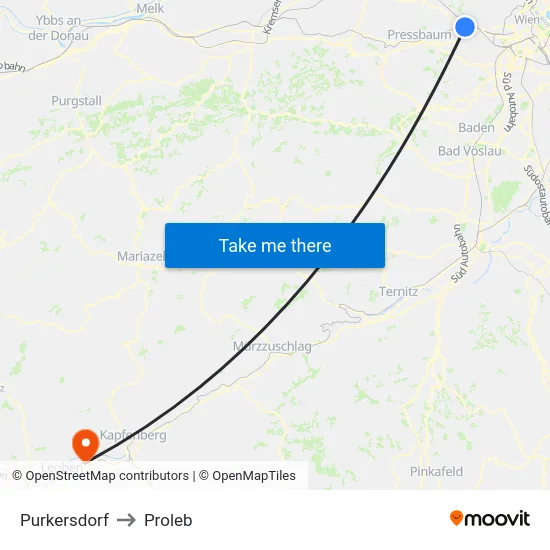 Purkersdorf to Proleb map