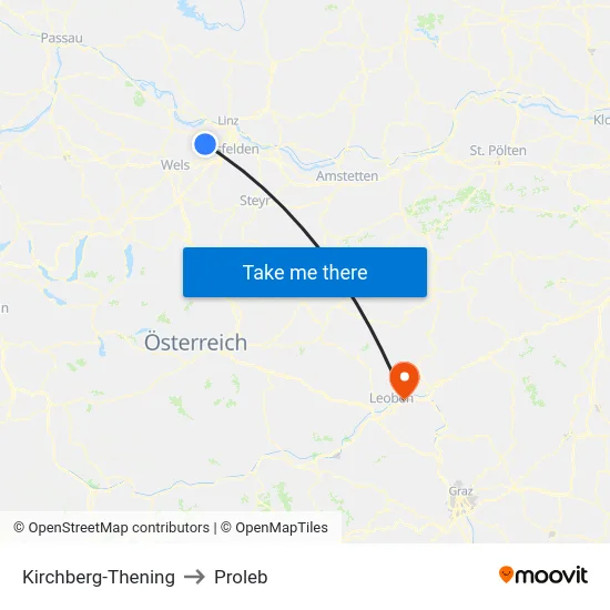 Kirchberg-Thening to Proleb map