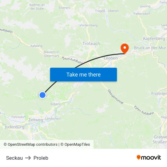 Seckau to Proleb map