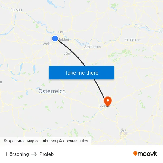 Hörsching to Proleb map