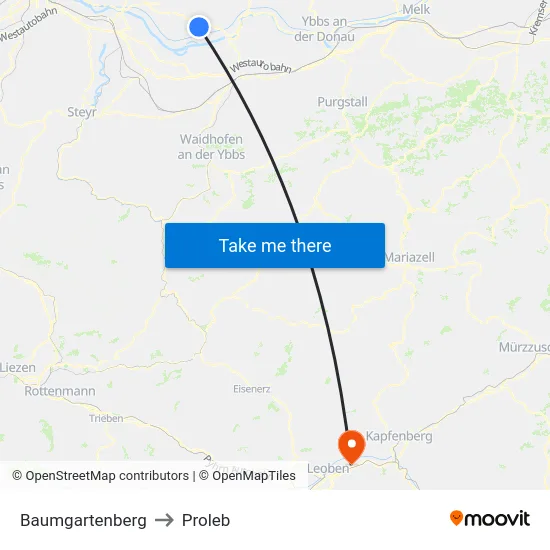 Baumgartenberg to Proleb map