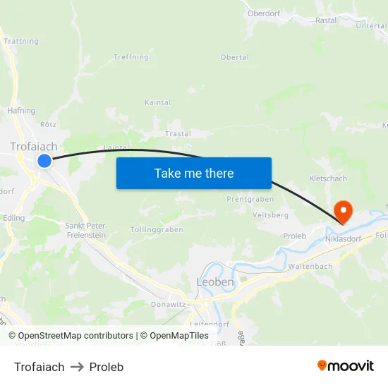 Trofaiach to Proleb map