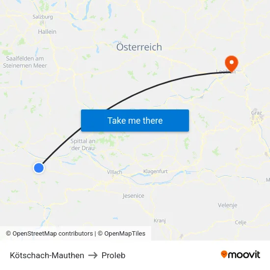 Kötschach-Mauthen to Proleb map