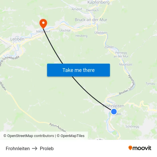 Frohnleiten to Proleb map