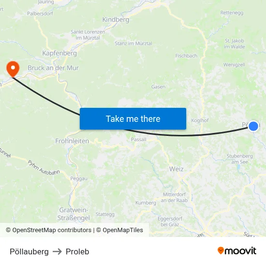 Pöllauberg to Proleb map
