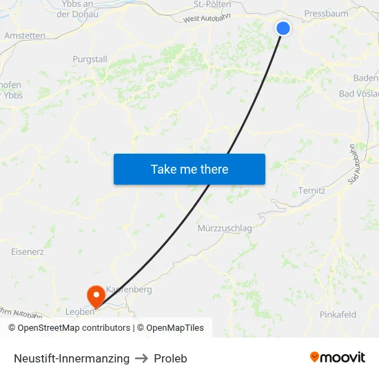 Neustift-Innermanzing to Proleb map