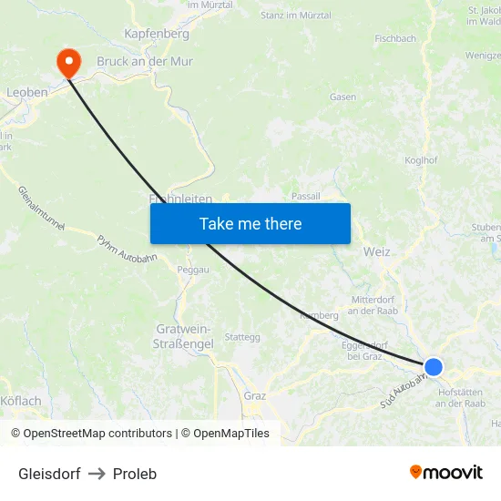 Gleisdorf to Proleb map